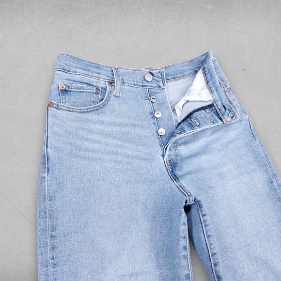 Levis Ribcage Jeans Women 27 Blue High Rise Button Fly Frayed Hem Retro Classic - Picture 3 of 13